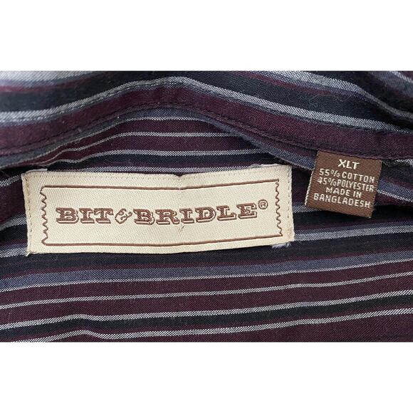 Bit & Bridle Mens Purple Black Gray Striped Western Shirt Pearl Snap Buttons XLT - Picture 6 of 7
